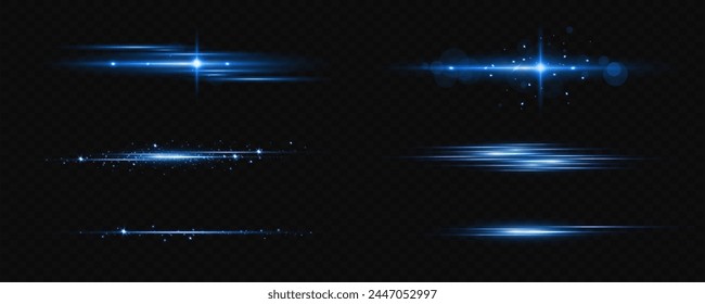 Vector illustration in blue color. Set of light effects. Glare and flash. Bright beams of light. Glowing lines. Vector illustration.Dust. Christmas Flash.