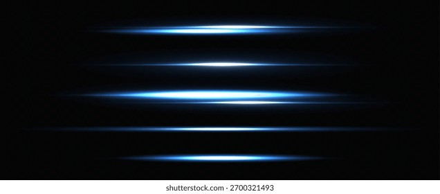 Ilustração vetorial em cor azul. Conjunto de efeitos de luz. Reflexo e flash. Feixes de luz brilhantes. Linhas brilhantes. Ilustração vetorial.Poeira. Flash de Natal.