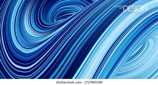 Vector illustration: Blue colored abstract twisted wavy liquid background. Trendy  design