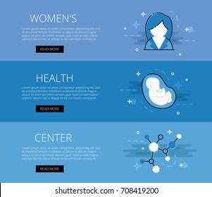 Vector illustration of blue colored female health center web banner.
