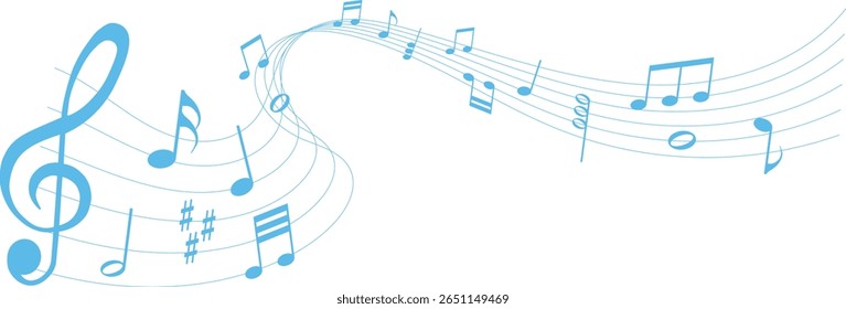 ilustração vetorial da partitura azul colorida - notas musicais melodia