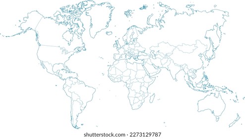 vector illustration of blue colored world map with political borders