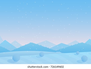 Vector illustration of blue colorful snowy hills background. Winter simple landscape.