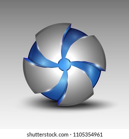 Vector illustration of blue colorful sphere as emblem with grey metal segments