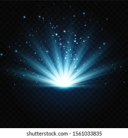 Vector illustration of a blue color.Glow light effect. Vector illustration. Christmas flash. dust,shining sun, bright flash. 
