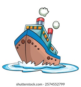 Vector illustration blue colour ship running on sea