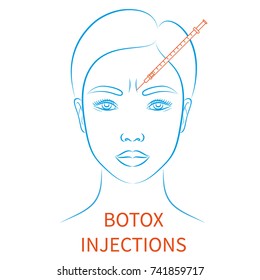 Vector illustration: blue contour hand drawn asian female face - plastic surgery icon  isolated on white background
