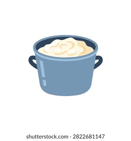 Vector Illustration of a Blue Cooking Pot Filled with Creamy Mashed Potatoes Isolated on White Background