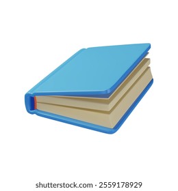 Vector illustration of blue cover half-open book. Realistic 3d design element. Icon isolated on white background. Bookstore, library, book lover concept.