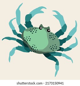 Vector illustration of blue crab. Exotic marine animal. Isolated on light background.