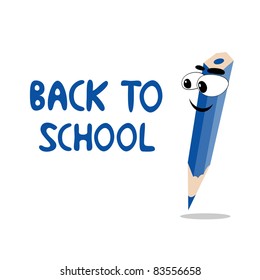 Vector illustration of blue crayon is going to school