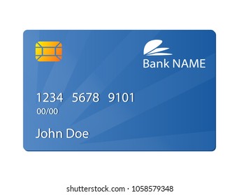 Vector illustration of blue credit card isolated on white background