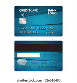 Vector illustration of blue credit card isolated on white background