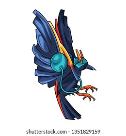 Vector Illustration. The Blue Crow Flying in White Background