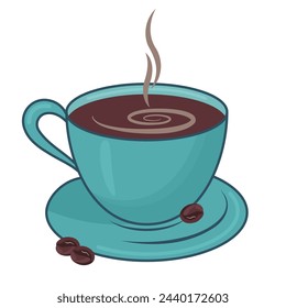 vector illustration of blue cup with hot coffee 