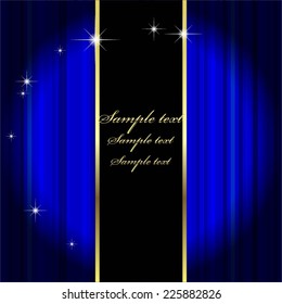Vector illustration of Blue curtain. Theater. Spotlight