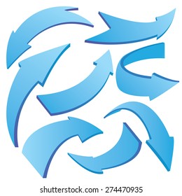 Vector illustration of blue curved 3D arrows 