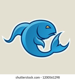 Vector Illustration of Blue Curvy Fish or Pisces Icon isolated on a White Background