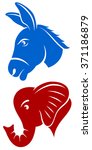 Vector illustration of a blue Democratic donkey and red Republican elephant.