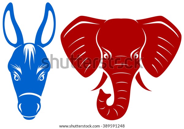 青い民主党のロバと赤い共和党の象のベクターイラスト のベクター画像素材 ロイヤリティフリー