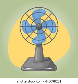 Vector illustration of blue desk fan in cartoon style