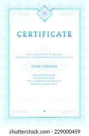 Vector illustration of blue detailed certificate