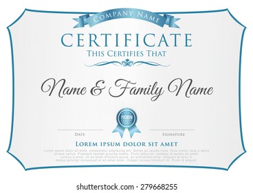 Vector illustration of blue detailed certificate.
