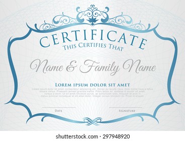 Vector illustration of blue detailed certificate.