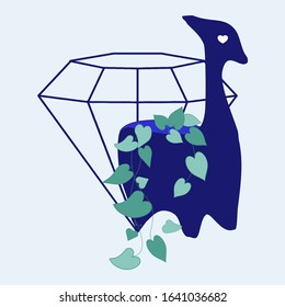 vector illustration with blue diamond and blue cute pot with plants