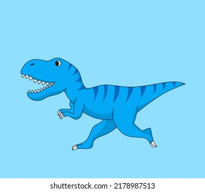 Vector illustration of a blue dinosaur cartoon isolated on light blue background 