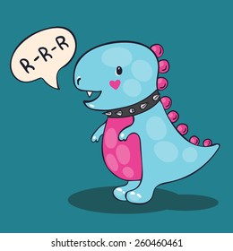  vector illustration of a blue dinosaur with pink belly