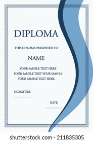 Vector illustration of blue diploma certificate