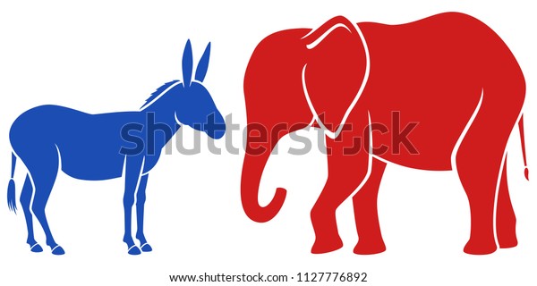 米国の民主党と共和党の政党を表す青いロバと赤い象のベクターイラスト のベクター画像素材 ロイヤリティフリー