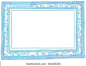 Vector illustration of blue doodle frame, isolated on white background. A6, A5, A4, A3 vertical size.