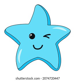 Vektorgrafik eines blauen Doodle-Sterns mit Gesichtsgefühlen einzeln auf weißem Hintergrund.