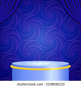 Vector illustration blue dots spiral background with shining sparkle stage podium for design