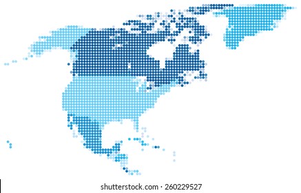 Vector illustration of blue dotted map of North America.