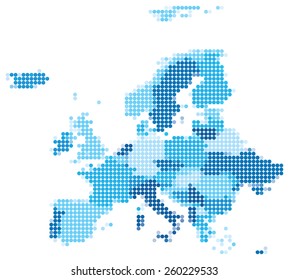 Vector illustration of blue dotted map of Europe.