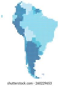 Vector illustration of blue dotted map of South America.