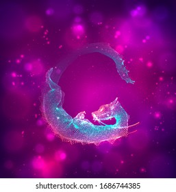 ilustración vectorial de un dragón azul meditando en un sueño rosa