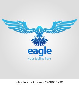 Vector illustration, the blue eagle flies its wings for the mascot or company logo.