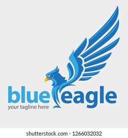 Vector illustration, blue eagle fly symbol or logo