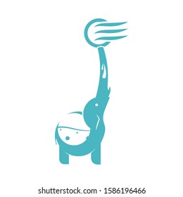 vector illustration of a blue elephant blowing or sucking air
