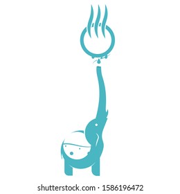 vector illustration of a blue elephant blowing or sucking air