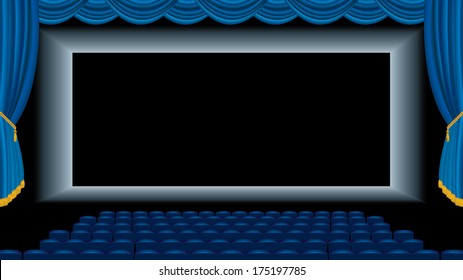 vector illustration of the blue empty cinema auditorium 