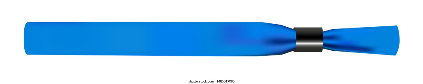 Vector Illustration Of Blue Empty Fabric Polyester Bracelet Or Wristband With Plastic Safety Lock. Hand Entrance Festival Bracelet Isolated On White. Template Or Mock Up Suitable For Identification.