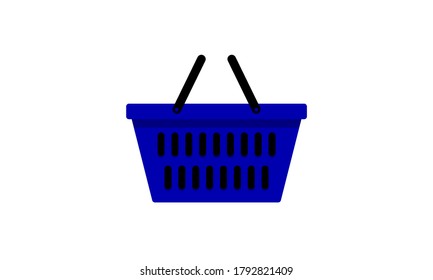 Vector illustration of a blue empty shopping or grocery basket in a flat cartoon or clip art design isolated against a white background.