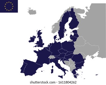 vector illustration of Blue Europe union map and Flag of Europe union on white background