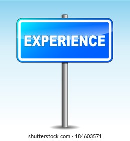 Vector illustration of blue experience signpost on sky background