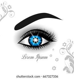 Vector illustration of blue eye on white background.